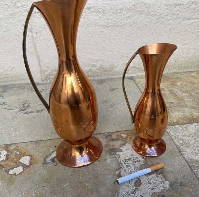 Vintage copper vase pitcher pair plus one bonus