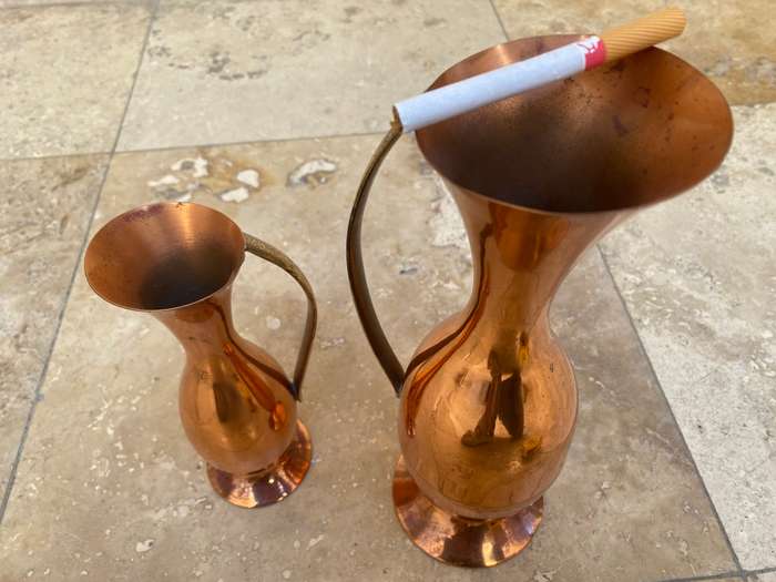 Vintage copper vase pitcher pair plus one bonus