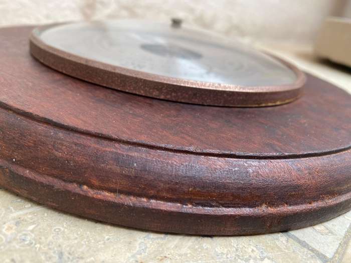 Vintage Weathermaster barometer solid round wood 24cm