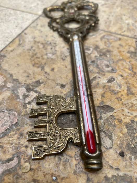 Vintage brass key thermometer in key box