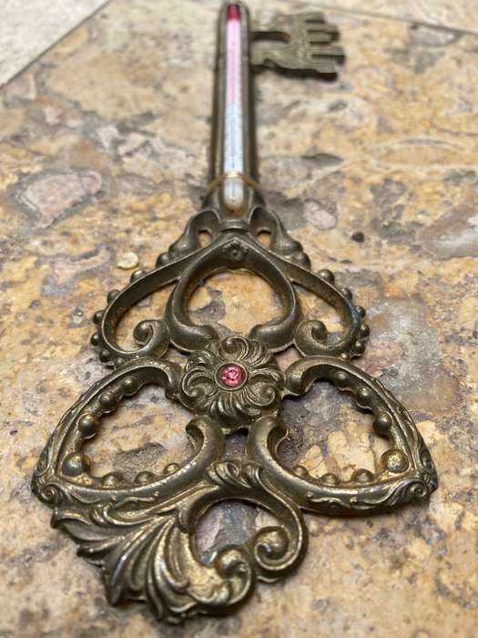Vintage brass key thermometer in key box