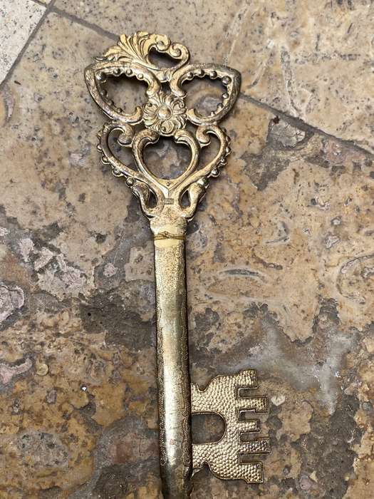 Vintage brass key thermometer in key box