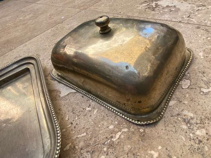 Vintage butter dish silver plate with butter knife Harrison Bros & Howson