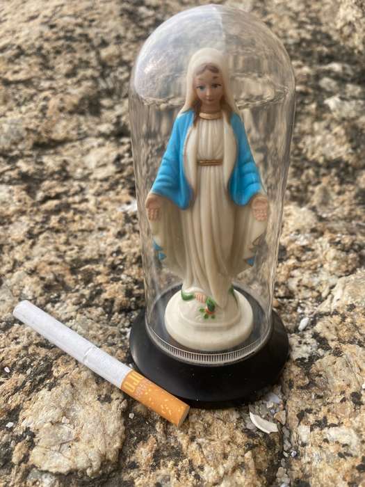 Vintage Our Lady of Grace  Virgin Mary Dome Shrine  standing on a snake
