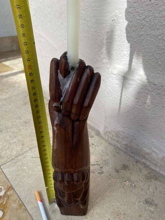 Vintage wood Indian totem hand statue candle holder