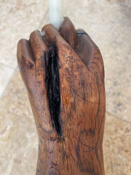 Vintage wood Indian totem hand statue candle holder