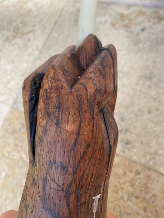 Vintage wood Indian totem hand statue candle holder