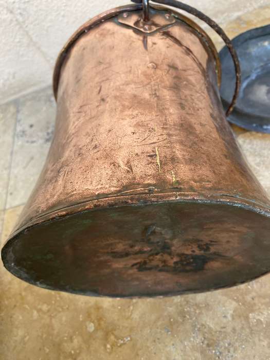 Antique large copper cauldron bail handle wrought iron pot + lid