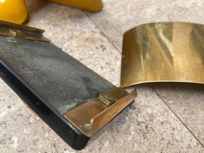Vintage ink blotter pair brass marble and wood mint condition paperweight