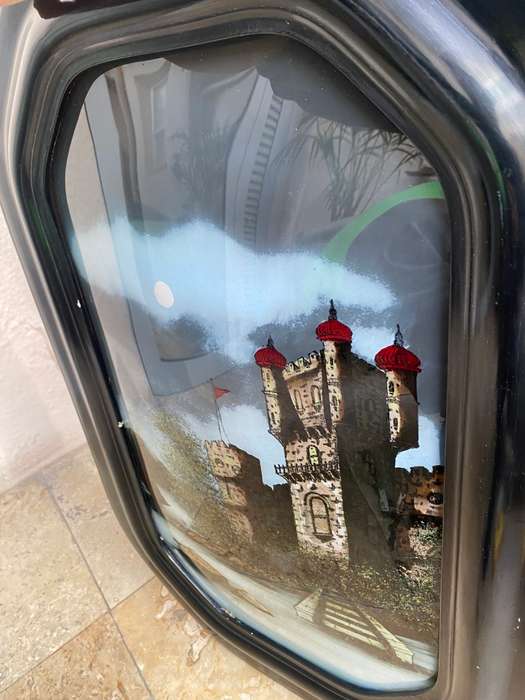 Antique Wall Wood Convex glass Reverse art Painted Castle by the Danube