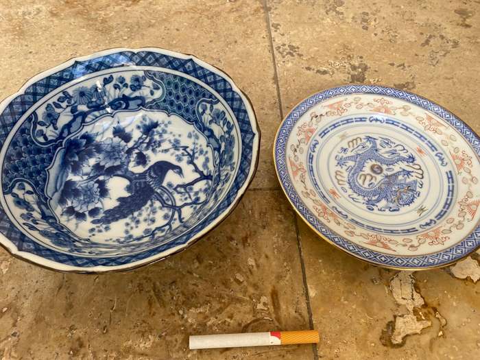 Vintage Asian bowl and plate pair Japanese and Chinese