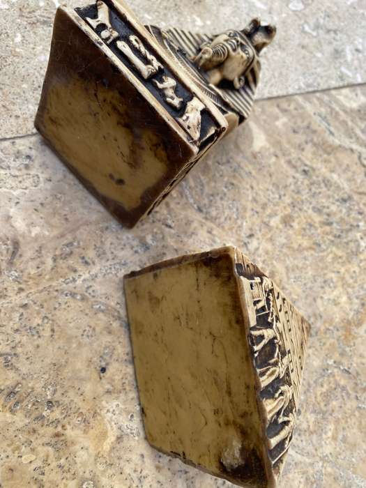 Vintage Egypt pharaoh pyramid pair stone