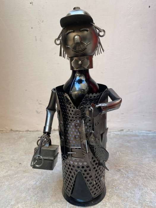 Vintage wine caddy fisherman fishing man metal