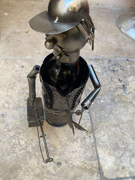 Vintage wine caddy fisherman fishing man metal