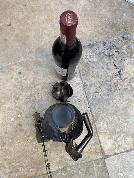 Vintage wine caddy fisherman fishing man metal