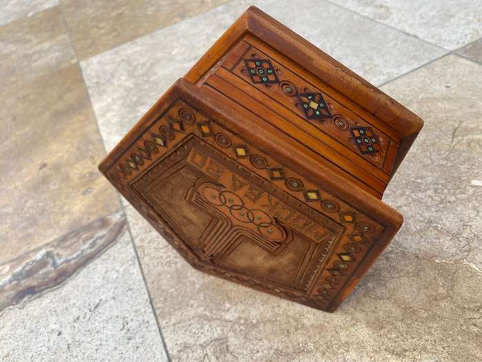 Vintage Moscow Russia olympics 1980 hexagon wood inlay jewellery box