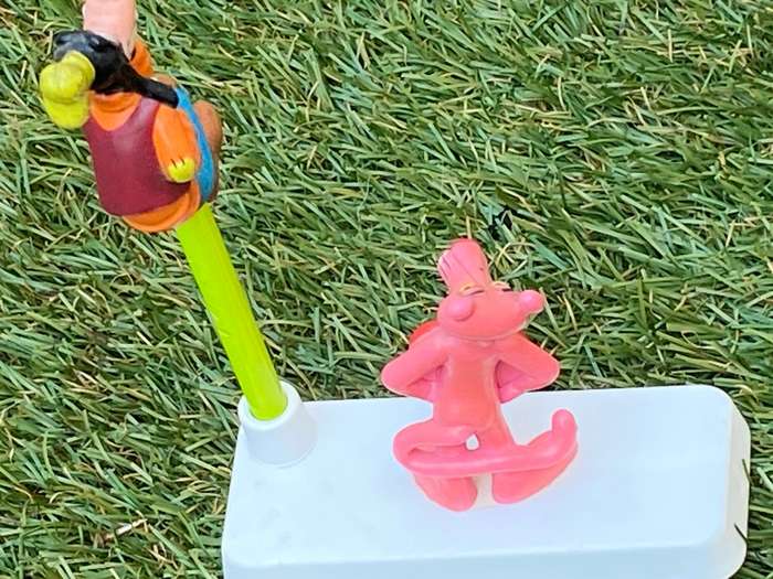 Vintage bully pink panther pen holder + goofy Disney pencil topper 80s with pencil