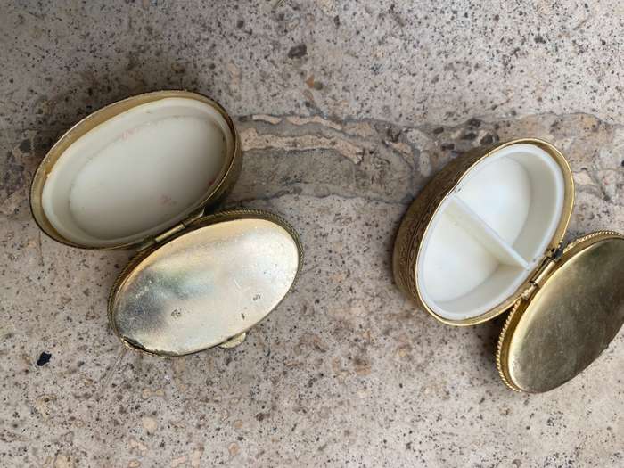 vintage oval stone Gold tone Trinket box lot of three one square