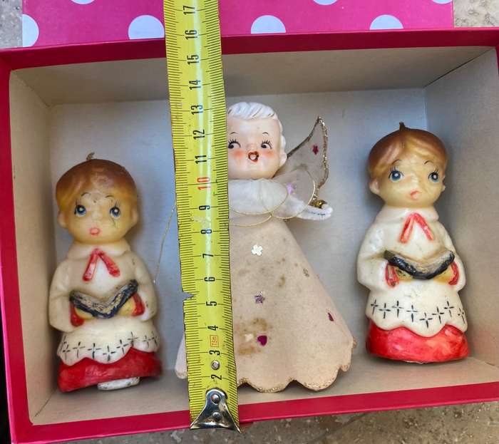 Vintage children praying candle pair  with fairy Christmas decoration bunch