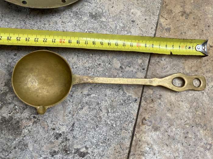 Vintage large Brass Strainer skimmer ladle Spoon and brass gravy ladle pair