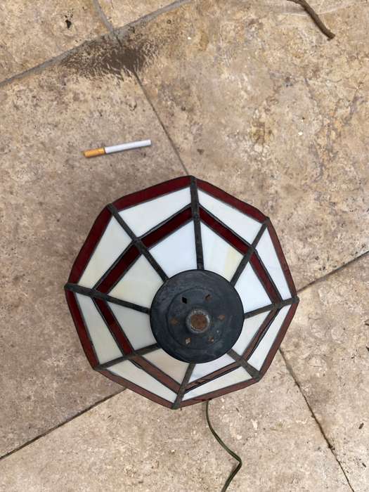 Vintage small Tiffany lamp style stained glass brass enamelled base