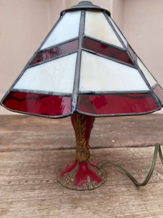 Vintage small Tiffany lamp style stained glass brass enamelled base
