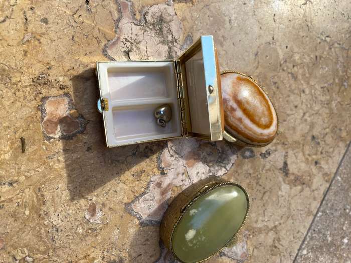 vintage oval stone Gold tone Trinket box lot of three one square