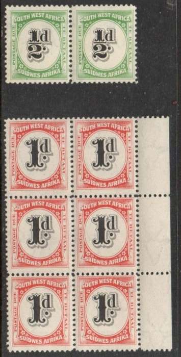 South West Africa. 1931 Postage Due, 1/2d pair, 1d block of 6, MNH **