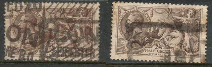 Great Britain, GVR, 1918, 2 shades 2`6 seahorses Bradbury Wilkinson printing, parcels used, used