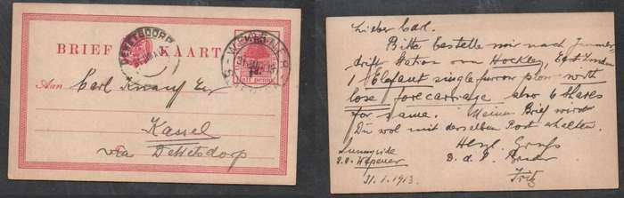 S.Africa O.R.C. VRI 1/2d opt on OVS 1/2d card WEPENER S.AFRICA 31 JAN 13 c.d.s > Kassel via DEWETSDO