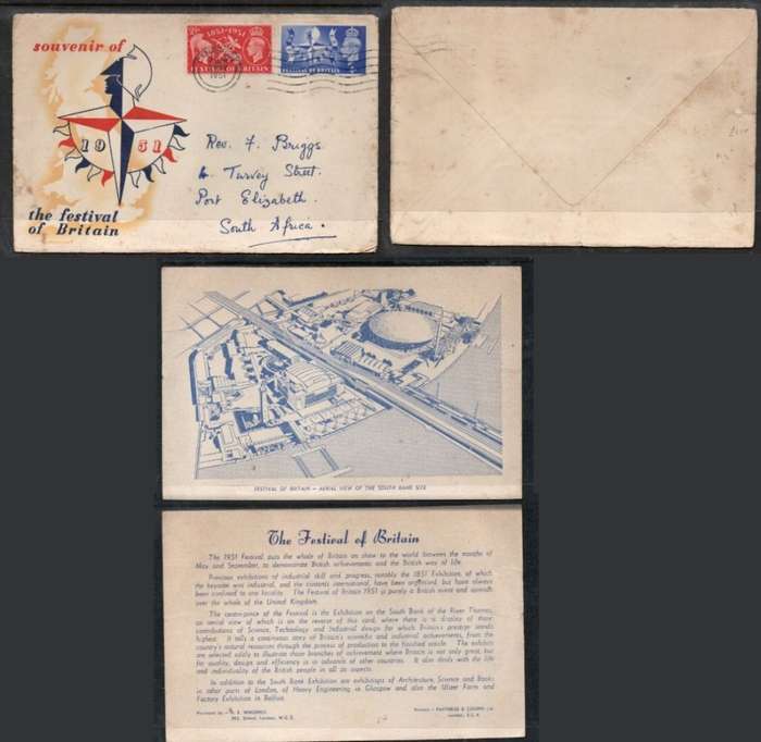 Great Britain, GVIR, Festival of Britain, CAMBRIDGE 3 MAY 1951 c.d.s. > S.Africa.
