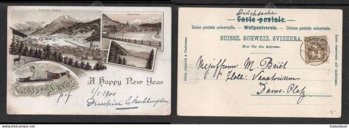Switzerland multi-view, Gruss aus Davos, Happy New Year, 2c, DAVOSPLATZ 31 XII 99 c.d.s > local