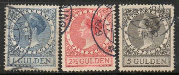 NETHERLANDS, 1924, 1, 2 1/2, 5 Gulden, c.d.s. used