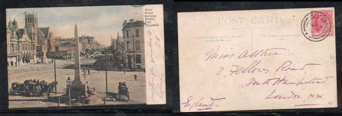 South Africa: Main Street looking North Port Elizabeth, used EVIIR 1d, PORT ELIZABETHJA 8 O6, c.d.s