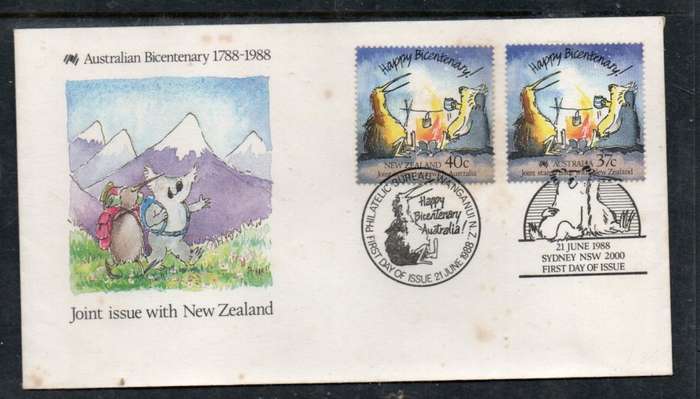 Australia EIIR, FDC Bicentenary with New Zealand,SYDNEY & WANGANUI 21 JUNE special c.d.s.