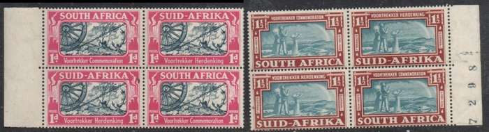 South Africa, 1938 Voortrekker Commemoration, 1d, 1 1/2d, marginal blocks of 4MNH **