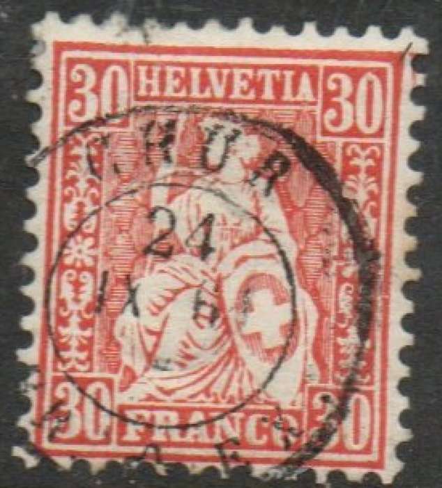 Switzerland, 1862 - 7,  30c vermillion, used