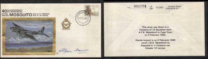 South Africa 40th Anniv. of Mosquito in SAAF, signed, 1774 of 10,000, VERWOERDBURG 4 II 83 c.d.s.