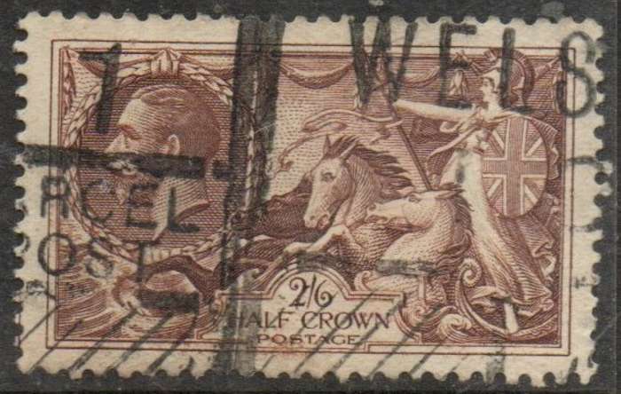 Great Britain, GVR, 1934, 2`6, 5/ seahorses, re-engraved, used , heavy parcel cancellation