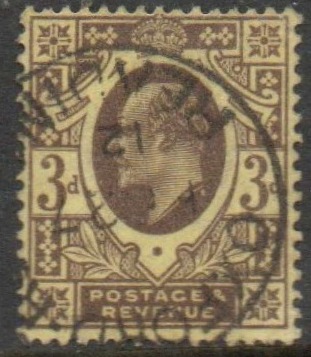 Great Britain, EVIIR, 1911, 3d. purple / lemon, perf 15 x 14, used