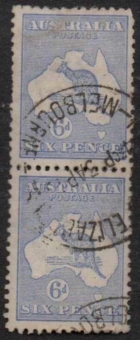 Australia, GVR, Kangaroo, 1918, 6d dull blue, pair used