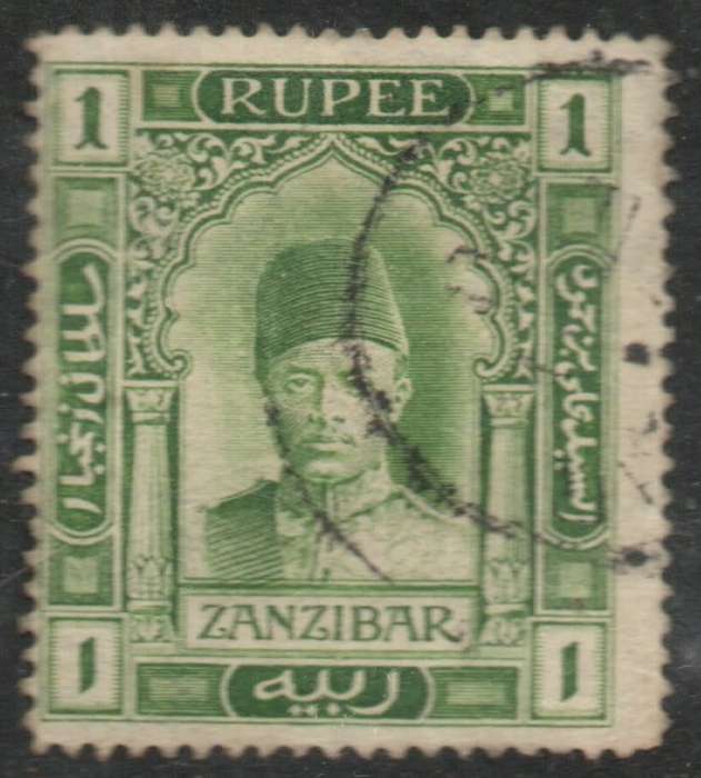 Zanzibar ,1908 -1909, 1 Rupee, yellow-green, used