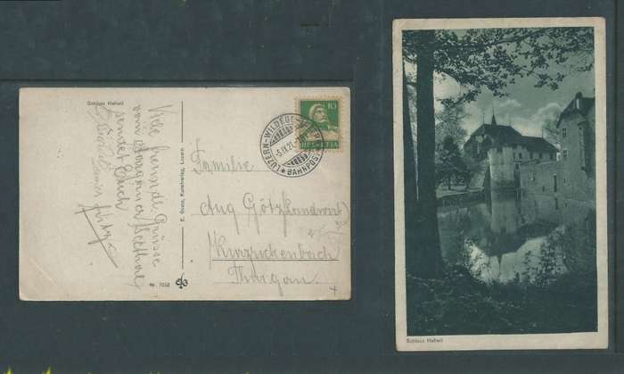 Switzerland, Schloss Hallwill, used 10c, LUZERN - WILDEGG - LUZERN -BAHNPOST 5 IX 21 c.d.s.