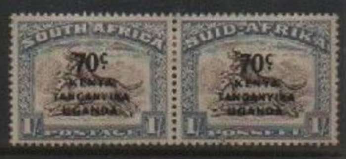 Kenya Uganda Tanganyika, 1941, 70c opt on 6d of S.Africa, pair MH *