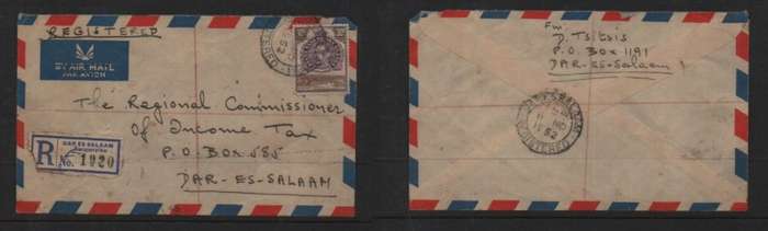 Kenya Uganda Tanganyika, GVIR, registered 30c, DAR ES SALAAM 5 NO 52 > Dar Es Salaam