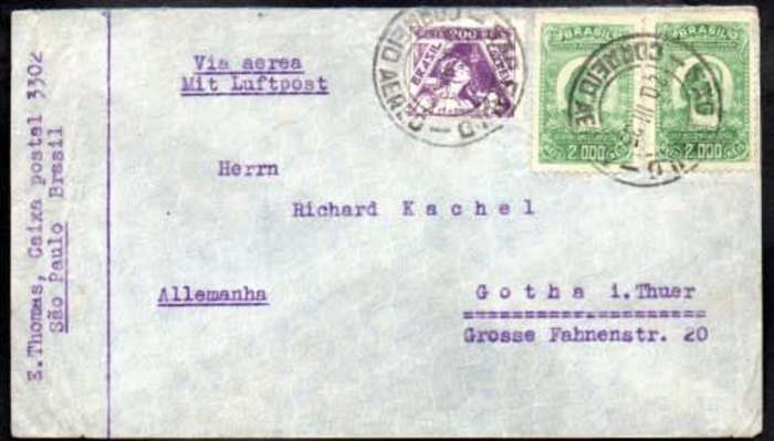 Brazil, 4,200 Reios, SAO PAULO 20 III 35 , air mail > Germany