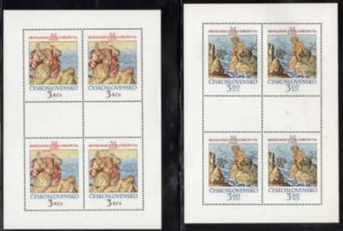 Czechoslovakia, 3 Kcs, 3.60 Kcs, Bratislavske Gobiliny MGB, sheetlets of 4, MNH **