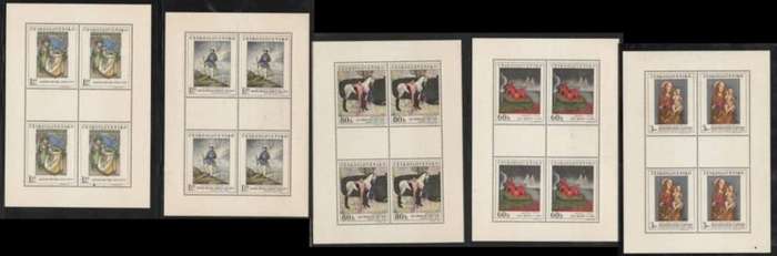 Czechoslovakia, 1968 National Gallery paintings, 5 x sheetlets of 4, MNH **