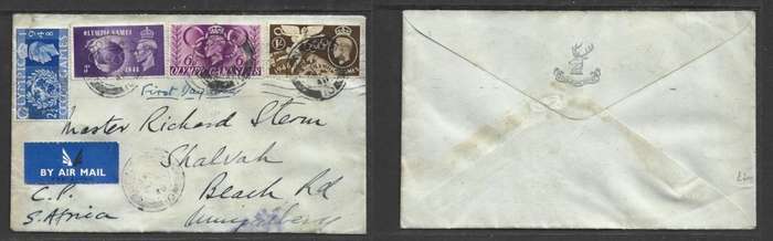 Great Britain, GVIR,Olympic Games, LONDON 29 JY 48 c.d.s. > S.Africa, HYDE PARK HOTEL envelope