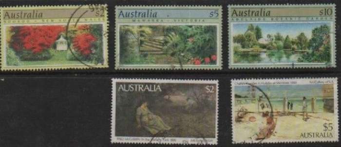 Australia, EIIR, 1980s 3 x parks $2,$5,$10, 2 x art, $2, $5 used